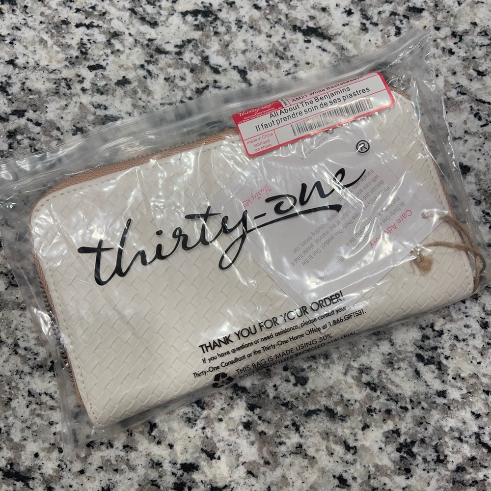 All About the Benjamin’s White Basketweave Wallet